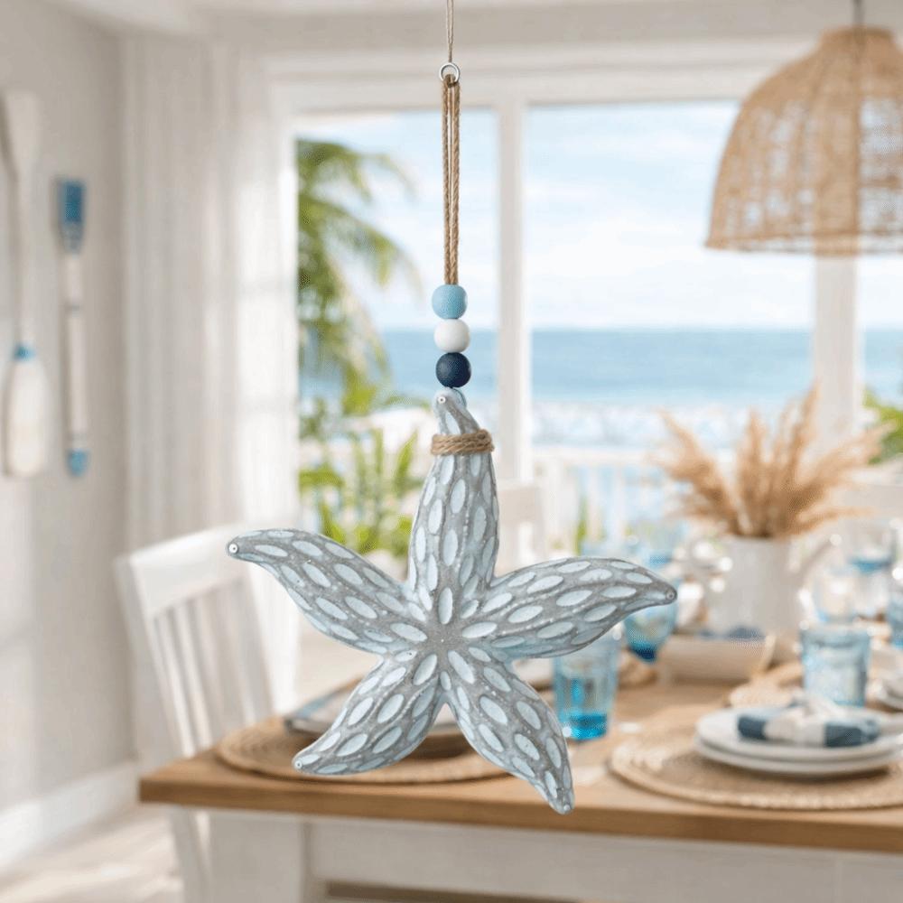 Romantic Nautical Decor Hanging Background Wall Decoration Wooden Starfish Pendants  Living Room
