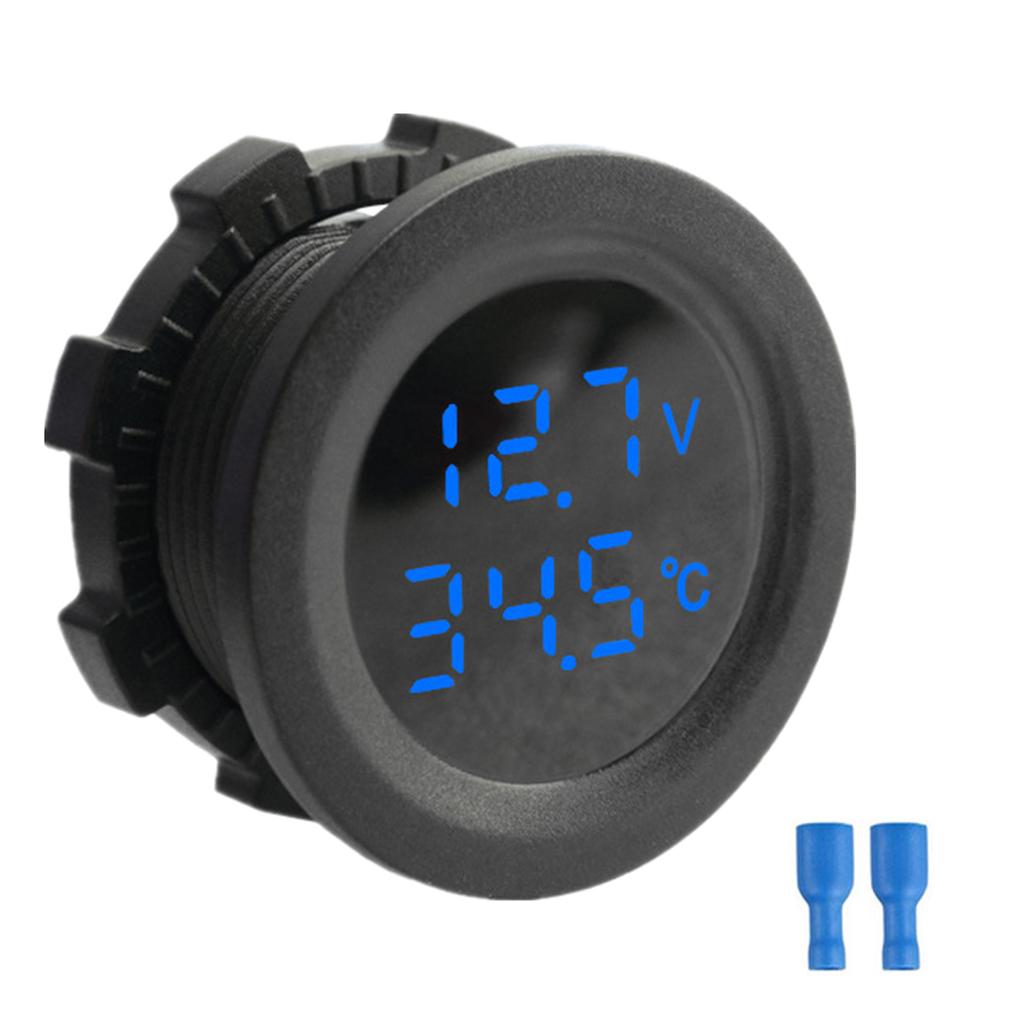 2-в-1 12-24 В автомобильный круглый температурный вольтметр, автоматический дисплей для проверки напряжения, цифровое измерение для автомобиля, мотоцикла, лодки, яхты, вольтметр