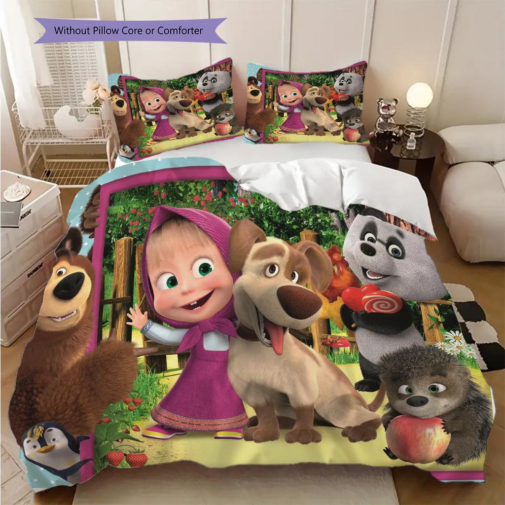Russian comedy animation Masha and the Bear Comfortable Duvet Cover and Pillowcases (1 duvet cover + 2 pillowcases, duvet insert not included) T8
