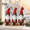Christmas Gift for Family 3Pcs/Set Wooden Gnome Ornaments, Faceless Figurines with Plaid Hats, Solid Wood Xmas Ornaments Rustic Centerpieces