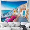 Santorini Greece Tapestry Wall HangingsAegean Seascape Tapestry White Architecture Flower Mediterranean Kids Student Bedroom