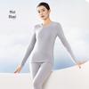 Cashmere Silk Round Neck Edged Antibacterial Fleece-Lined Women's Autumn Undershirt & Pants Set - Warm & Skin-Beautifying.