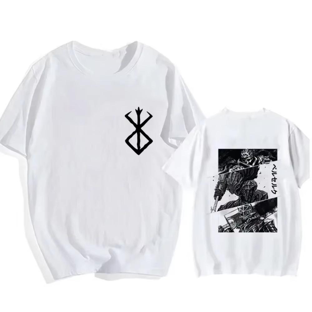 Европейский размер Японское аниме Харадзюку Берсерк Гатс Принт Глаз Смешная футболка Графическая футболка Манга Уличная одежда Футболка Хип-хоп Футболка Унисекс