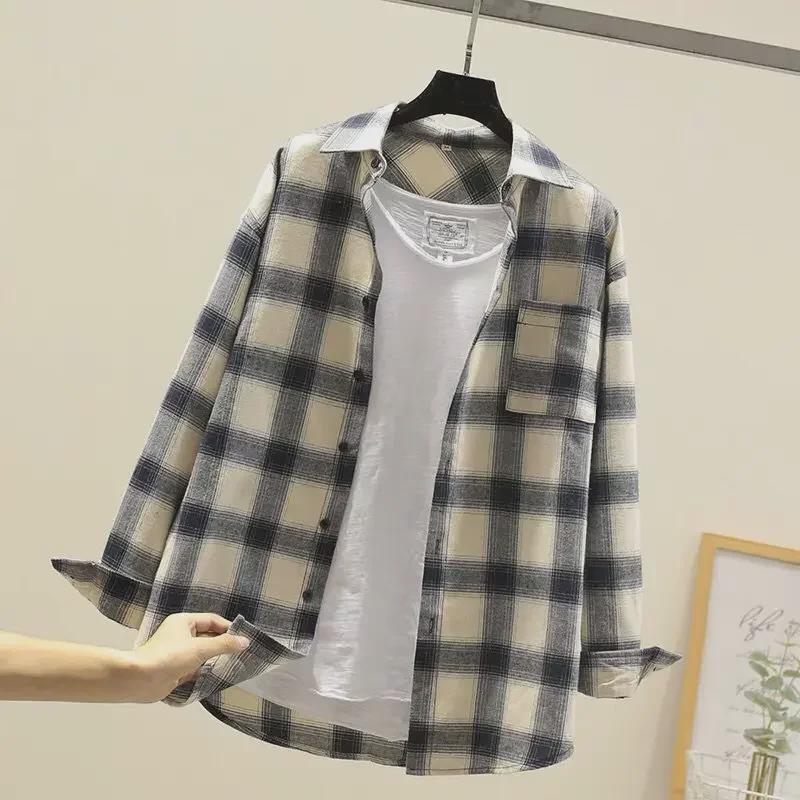 Men's Long-Sleeve Plaid Shirt - Autumn Hong Kong Style, Trendy Korean Slim Fit, Casual Jacket for Couples