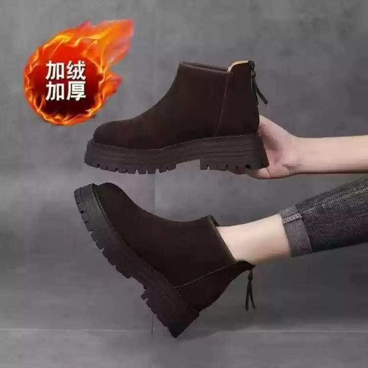 Short Fleece Martin Boots Frosted Winter Snow Boots Women's British Chelsea Boots Vintage 2024 Thick Bottom