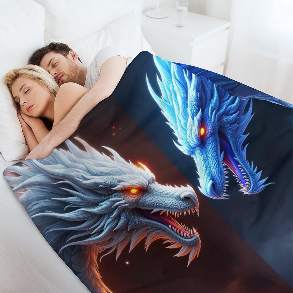 Dragon Print Flannel Blanket – Super Soft Lightweight Throw – Vibrant Cozy Warmth – Perfect for Couch Bed Decor
