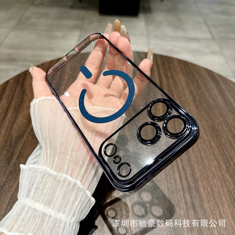 Подходит для iPhone17promax магнитный чехол для мобильного телефона Apple 16 защитная пленка для объектива всесторонний 15 креативный блестящий ПК противоударный