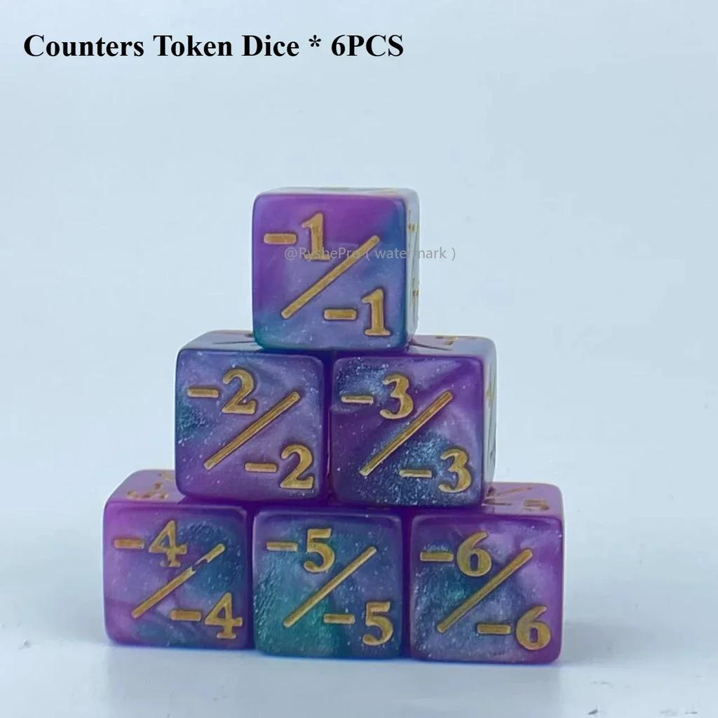 6pcs Counters Token Dice Compatible with Magic The Gathering Dices Cube Loyalty Counter Dice Set for MTG CCG DND PRG Card Gaming