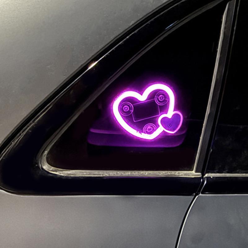 Universal Solar Car LED Window Decoration Lamp Dual Heart Neon Light Auto Interior Ambient Atmosphere Lamp Car Accessories