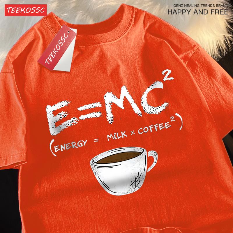 Energy Milk Coffee Fun Formula Print Male T Shirts Loose Tshirts Summer Cotton Tshirts Oversized Street Short Sleeved Unisex