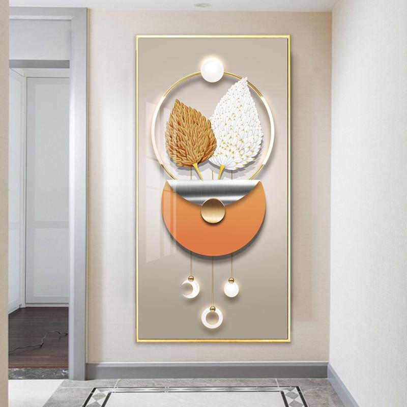 Золотисто-белые перья, постеры, настенное искусство, декор комнаты, роскошная абстрактная золотая лента для крыльца, коридора, холст, картина, украшение для дома