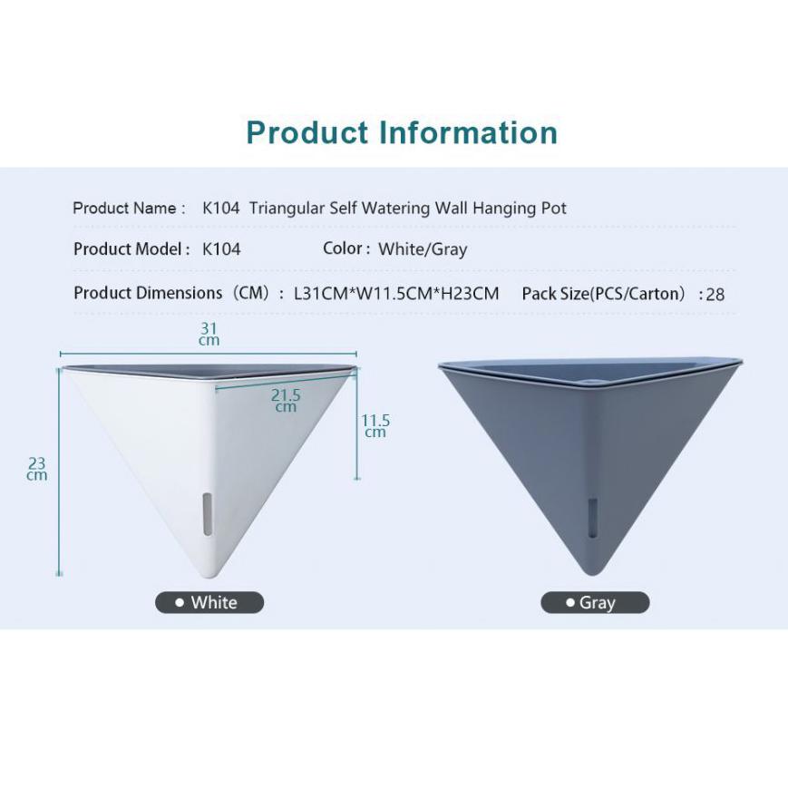 Fashion Triangular Wall Mounted Flower Pots Self Watering Hanging Basin for Plants Lazy Flowerpot Office Home Garden Accessories