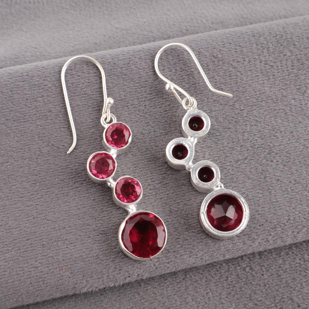 Серьги с розовым рубеллитом, серебро 925 пробы, ручная работа, красивые украшения EE-161-12