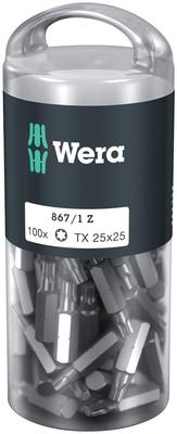WERA Отвертка Torx TX25 Режущая 25 мм Общая 072449 Упаковка 100 шт. Бит, Привод 6,35 мм, Кромка, Длина,