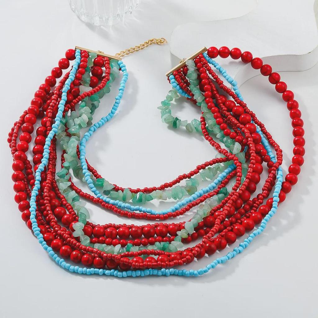 Exaggerated Multi-Layer Natural Gravel Beaded Necklace: European & American Luxury Handmade Stacked Clavicle Chain