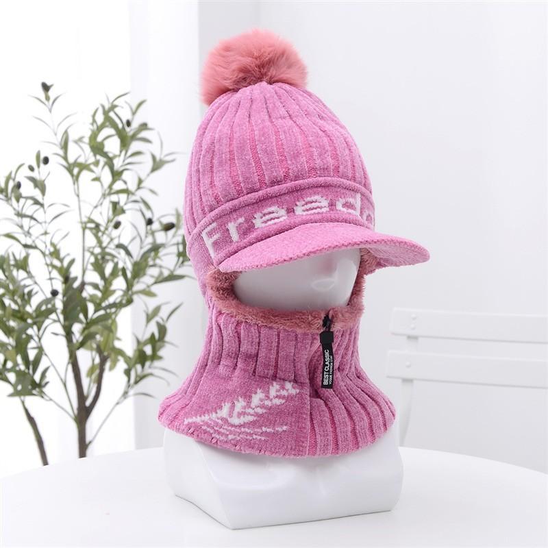 Новый зимний женский вязаный пуловер из бархатной шенили в корейском стиле на молнии с язычком-уткой из шерсти, шарф для велоспорта, интегрированная шапка