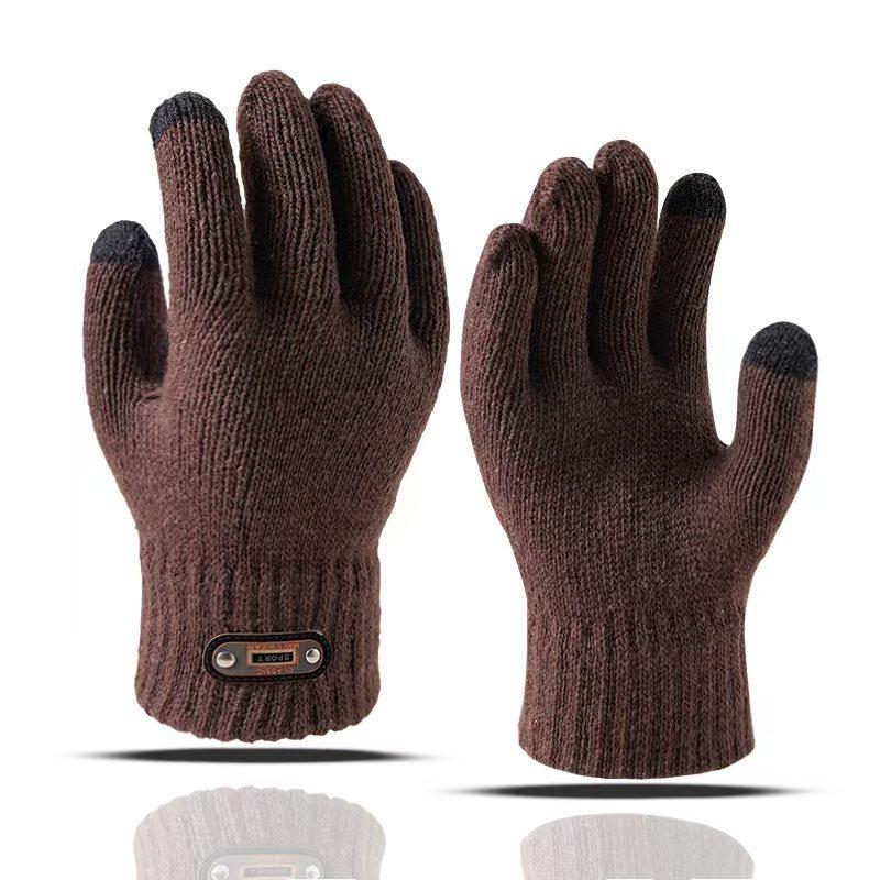 Мужские перчатки зимние утолщенные теплые плюшевые шерстяные зимние для холодной погоды для велоспорта осень-зима вязаные новые модели