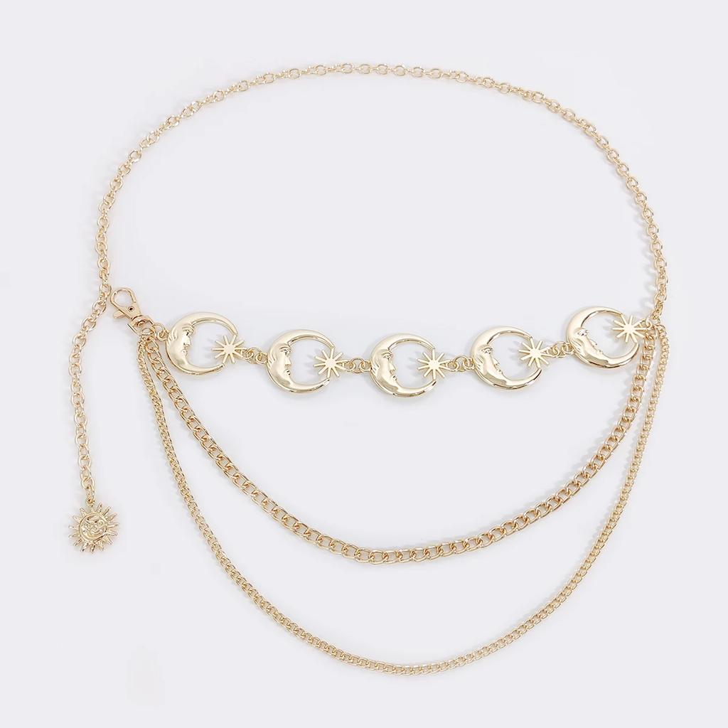 Fashion Vintage Gold Chain Belt Female Goth Moon Metal Designer Belts For Women High Quality Female Waist Tassle Goth Dress Cors