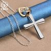 925 Sterling Silver Cross Heart Pendant Necklace Jewelry