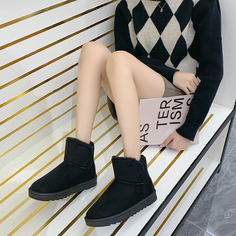 Модные зимние женские ботинки, плоские туфли без застежек для женщин, с круглым носком, на платформе, зимние ботинки, нескользящие, однотонные, женские ботинки по щиколотку