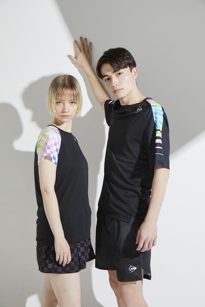 Футболка Dunlop Tennis Wear Badminton с коротким рукавом, впитывающая воду, быстросохнущая, с защитой от ультрафиолета DAP1403 2024SS, черная, размер S [DUNLOP]