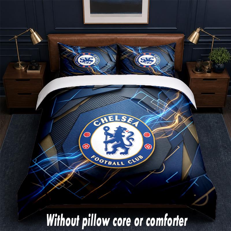 Chelsea FC Design Bed Bedding Set 1 Duvet Cover + 2 Pillowcases Soft Breathable Household Bed Linens