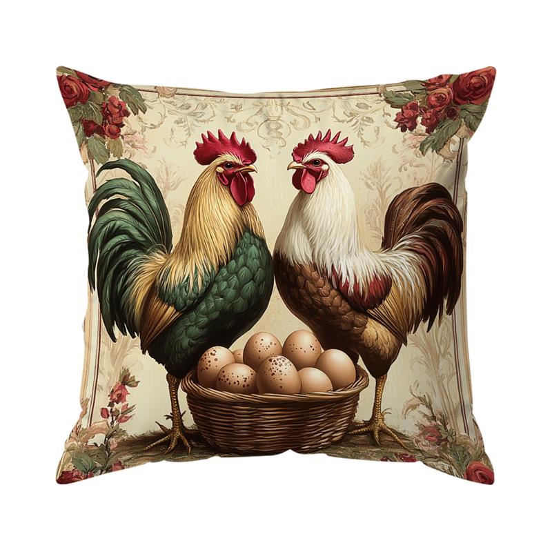 Retro Farmhouse Rooster Cushion Covers 18X18Inch Couch Throw Pillow Case For Car Pillowcase Living Room Christmas Decoration