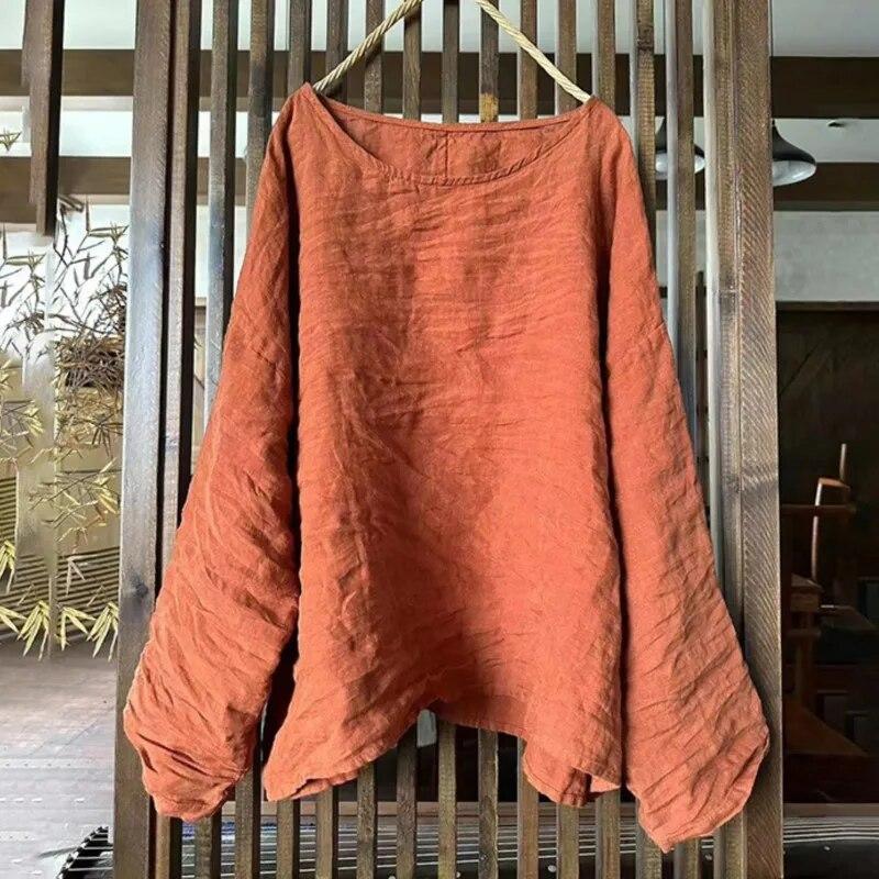 Johnature Women Vintage T-Shirts O-Neck Long Sleeve Solid Color Spring Tees Casual Loose Women Soft T-Shirts