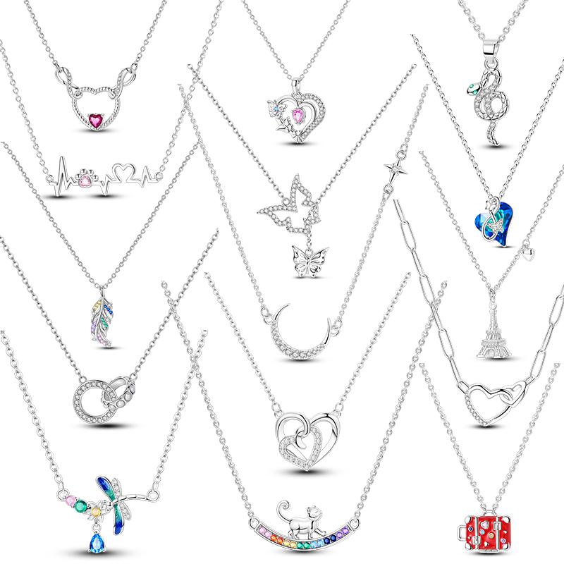 925 Silver Pendant Necklace Heart Star Charm Basic Chain Original Jewelry For Woman