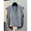 Осень Зима 2025 Безрукавный Вязаный Пуловер Женский Свитер Жилет Модный Элегантный V-образный Вырез Свободный Верхняя Одежда Повседневный Универсальный Майки Офисная Одежда