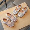 Детская кожаная обувь Блестящие хрустальные туфли-балетки для девочек с круглым носком на застежке-липучке 2025 Новые детские туфли принцессы Элегантные Милые Трендовые