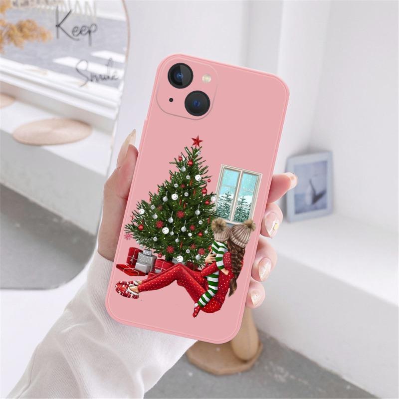 Рождественские Новогодние Подарки Чехол для Телефона Для iPhone 16 15 14 13 12 11 Pro Max Mini X XS SE4 7 8 Plus 16E Ударопрочный Нескользящий Чехол