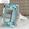 Trendy Oversize Sky Blue Square Cubic Zirconia Crystal Ring for Women Luxury Jewelry Cocktail Party Wholesale Size 5-12