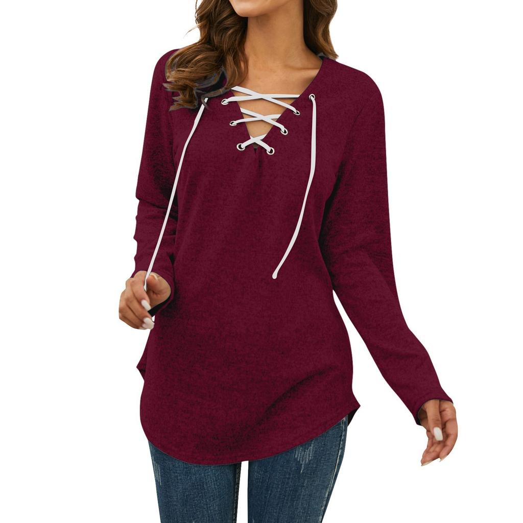 Женский однотонный топ с длинными рукавами и принтом