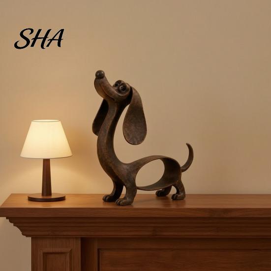 Modern Iron Decor Vintage Dachshund Figurine, Cute Puppy Sculpture, Artistic Outdoor Animal Lawn Ornament Dog Statue for Garden Indoor Table