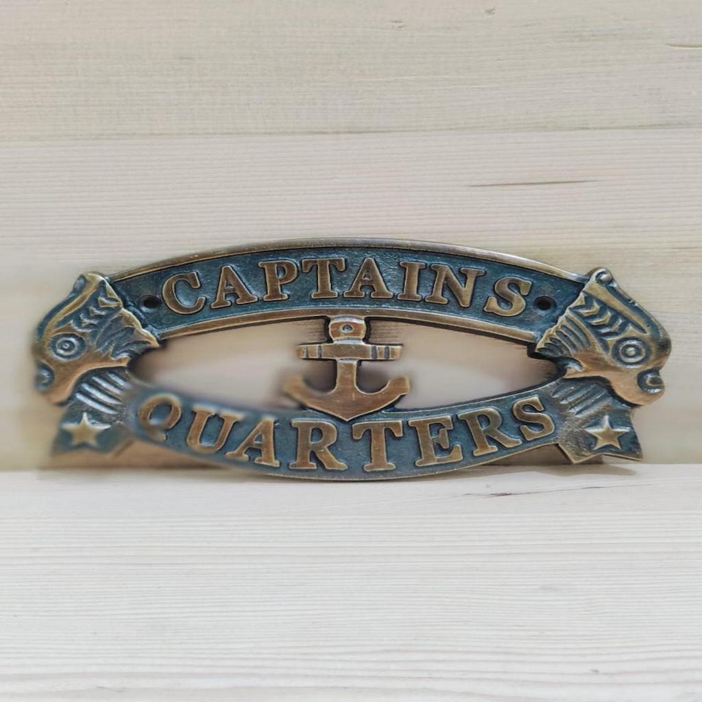 Antique Door Plate Solid Brass, Nautical Charm Captain's Quarters Sign, Plaque Ship Boat Sign Antique Brass Finish Wall Decor,Maritime Decor