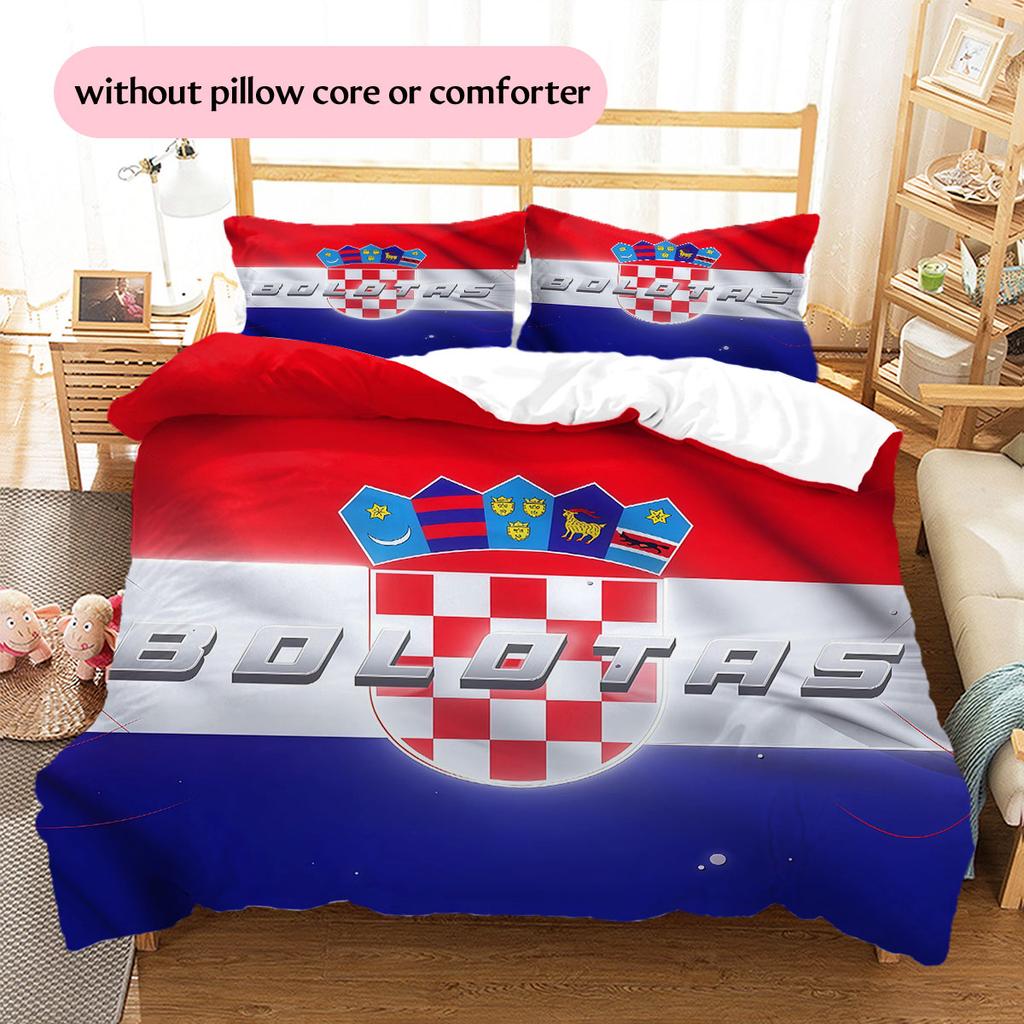 Croatia National Football Team Pattern Bedding Home Decoration Birthday Gift ( 1 duvet cover + 2 pillowcase, without core),fan merchandise.
