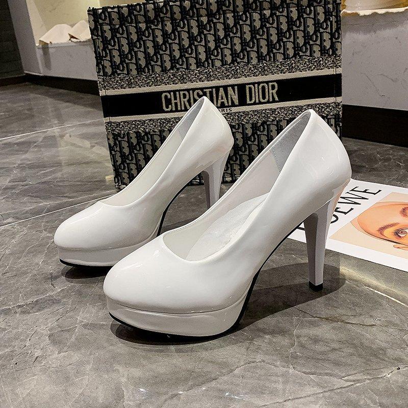 Большие размеры 13 14 15 Водонепроницаемые женские туфли на платформе с круглым носком и высоким каблуком, женские туфли-лодочки на толстом каблуке