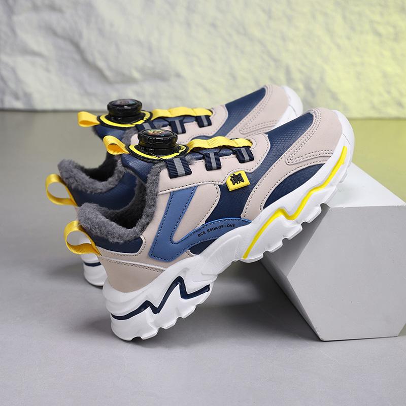Winter Sports Shoes Children's Cotton Shoes Sports Shoes PU Waterproof Plus Velvet Warm Ultra-light Boys Snow Sports Shoes