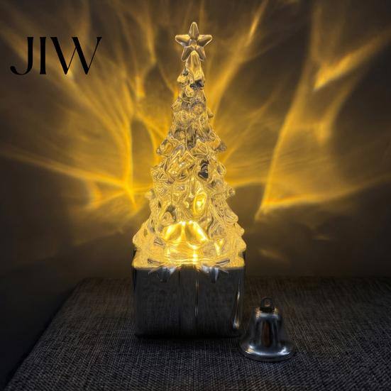 Mini Christmas Tree for Desk LED Light Up Faux Crystal Figurine, Lighted Xmas Artificial with Stars Table Centerpiece Gift Box Base Home Holiday Party