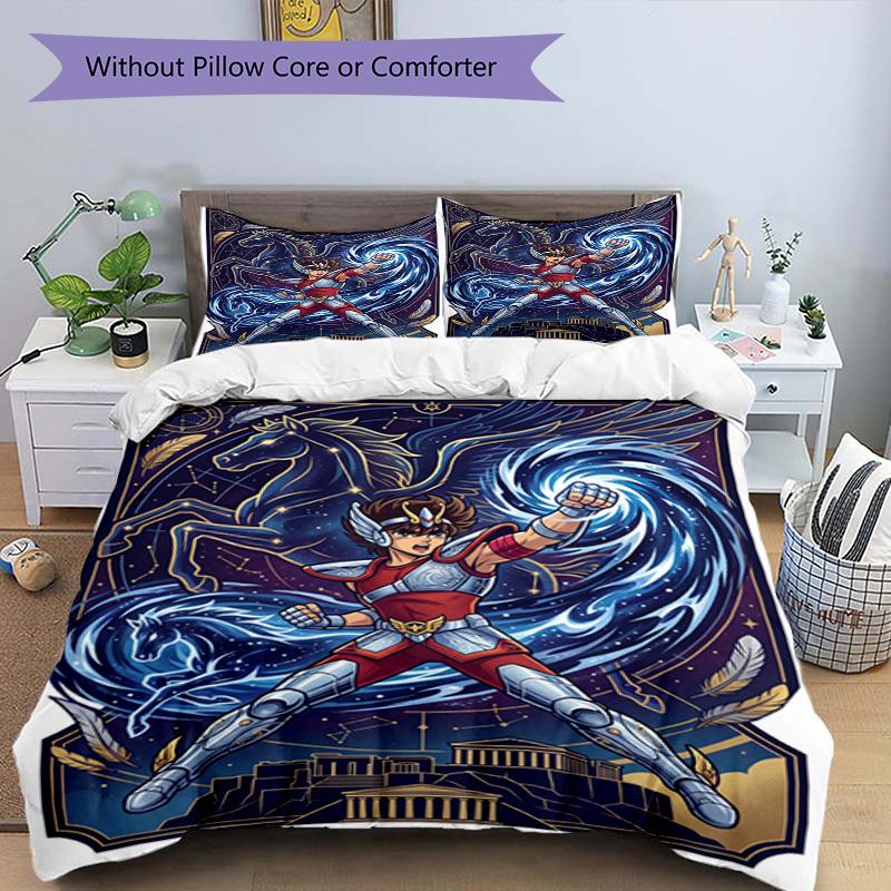 3pcs Duvet Cover Set (1*Duvet Cover + 2*Pillowcase, Without Core), Saint Seiya Print Bedding Set, Bedroom Decor, All‑Season, Birthday Gift