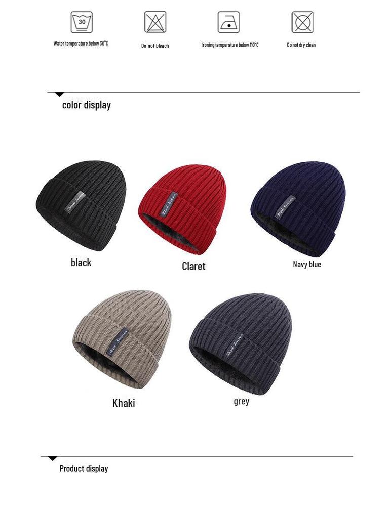 Men's Winter Knitted Wool Hat - Thickened, Warm, Ear Protection, Windproof, Outdoor Hood.