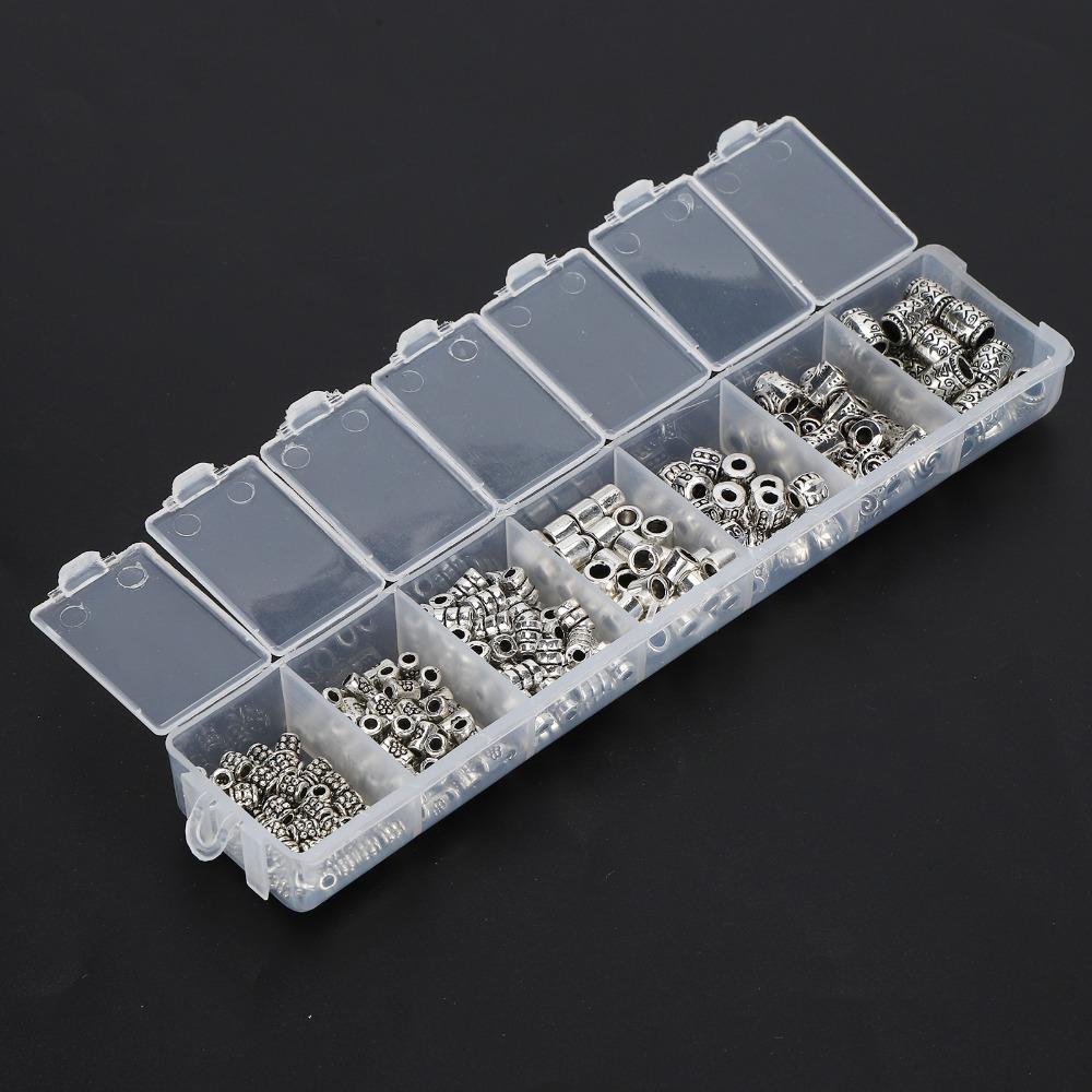 260pcs Jewelry Accessories Antique Spacer Bead Alloy Tube Spacer Bead Kit Silver Metal Spacer Bead Jewelry Making