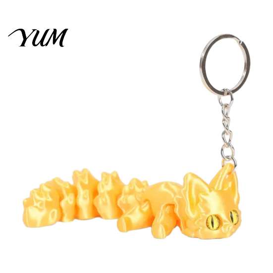 Flexible Jointed Figurine 3D Printed Articulated Fox Keychain, Joint Animal Pendant with Metal Unique Gift for Friends Key Ring, Creative Desk