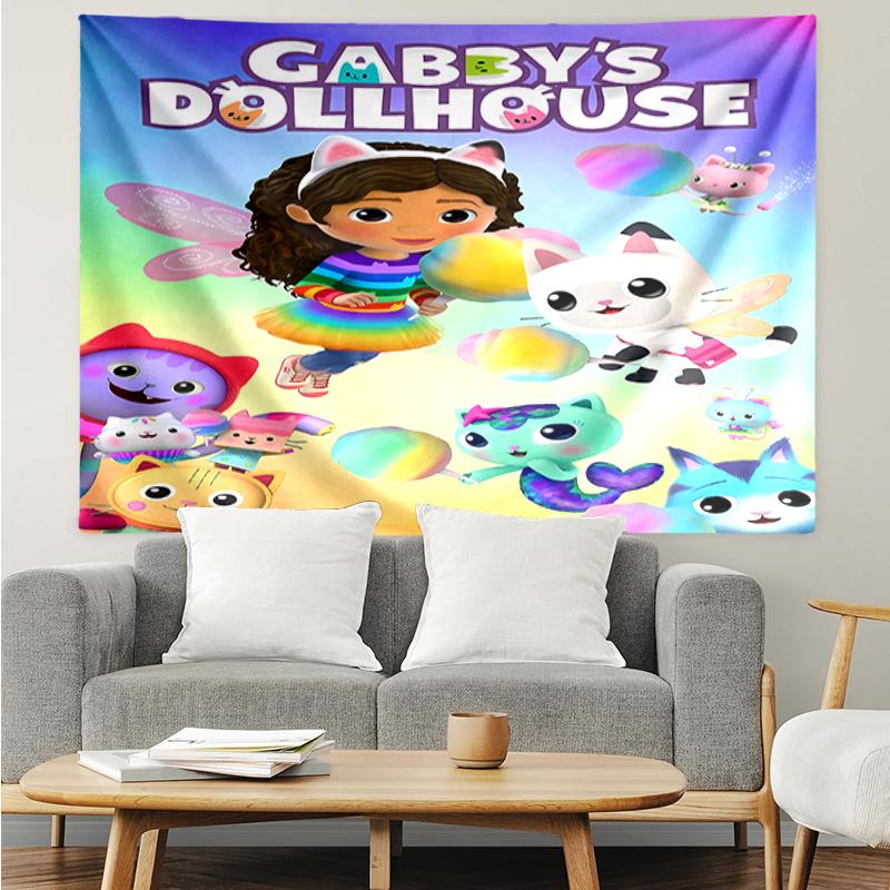 Gabby's Dollhouse2 Tapestry for Bedroom Aesthetic Classroom Tapestries Wall Hanging for Living Room Dorm Office,Ideal Creative Gift