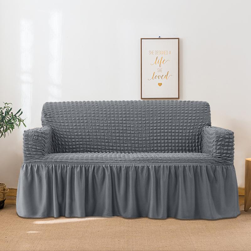 Levivel Plaid Seersucker Sofa Cover Plain Stretch Slipcover Armchair Cover For Living Room Corner Couch Cover 1 /2 /3 /4 Seater
