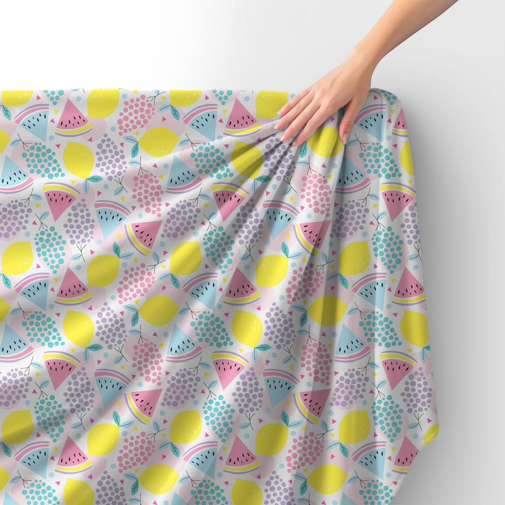 Royal Samt Stoff Polyester Zum Nähen - Motiv Pastellfarbene Frucht
