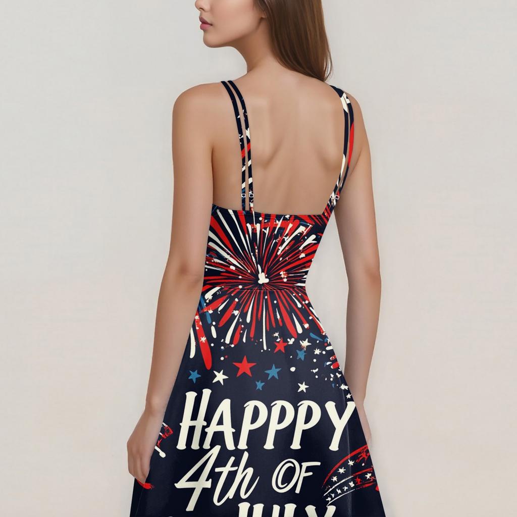 Women's Patriotic Starry Night Dress Sleeveless American Flag Design, Perfect for Celebrations & Summer Events