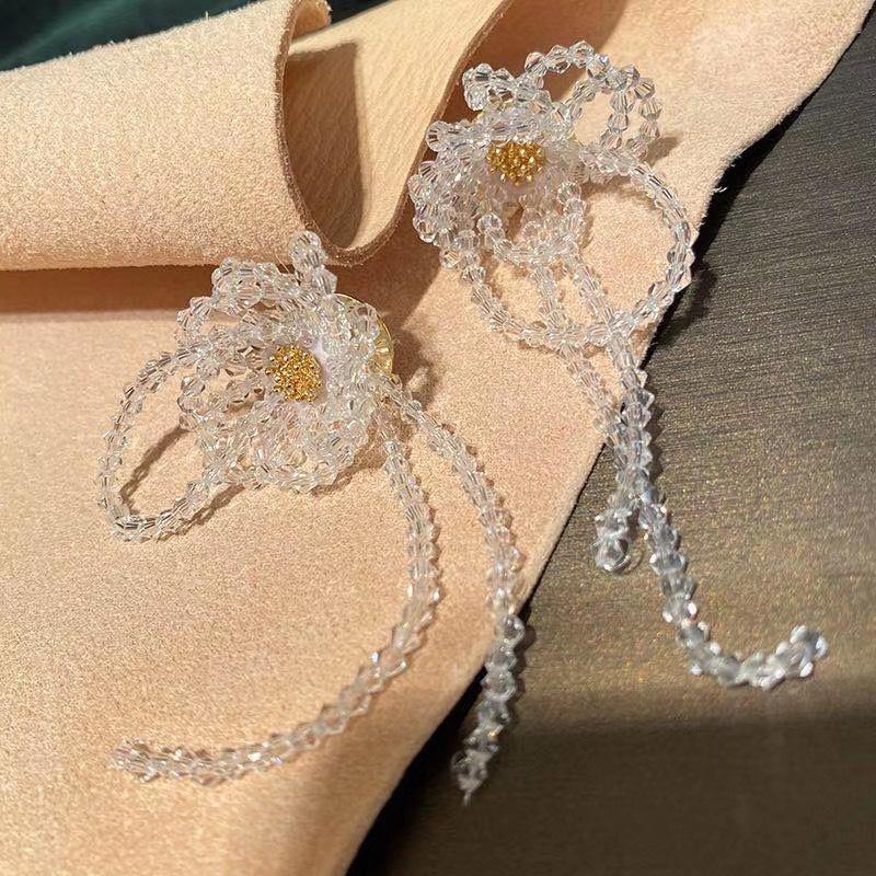 Серьги с цветочными кисточками женские корейские длинные хрустальные жемчужные темпераментные трендовые ювелирные изделия подарок
