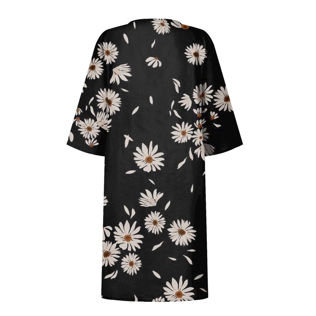 Women's Summer Vintage Print V-neck Half-sleeve Dress Light Breathable Dress